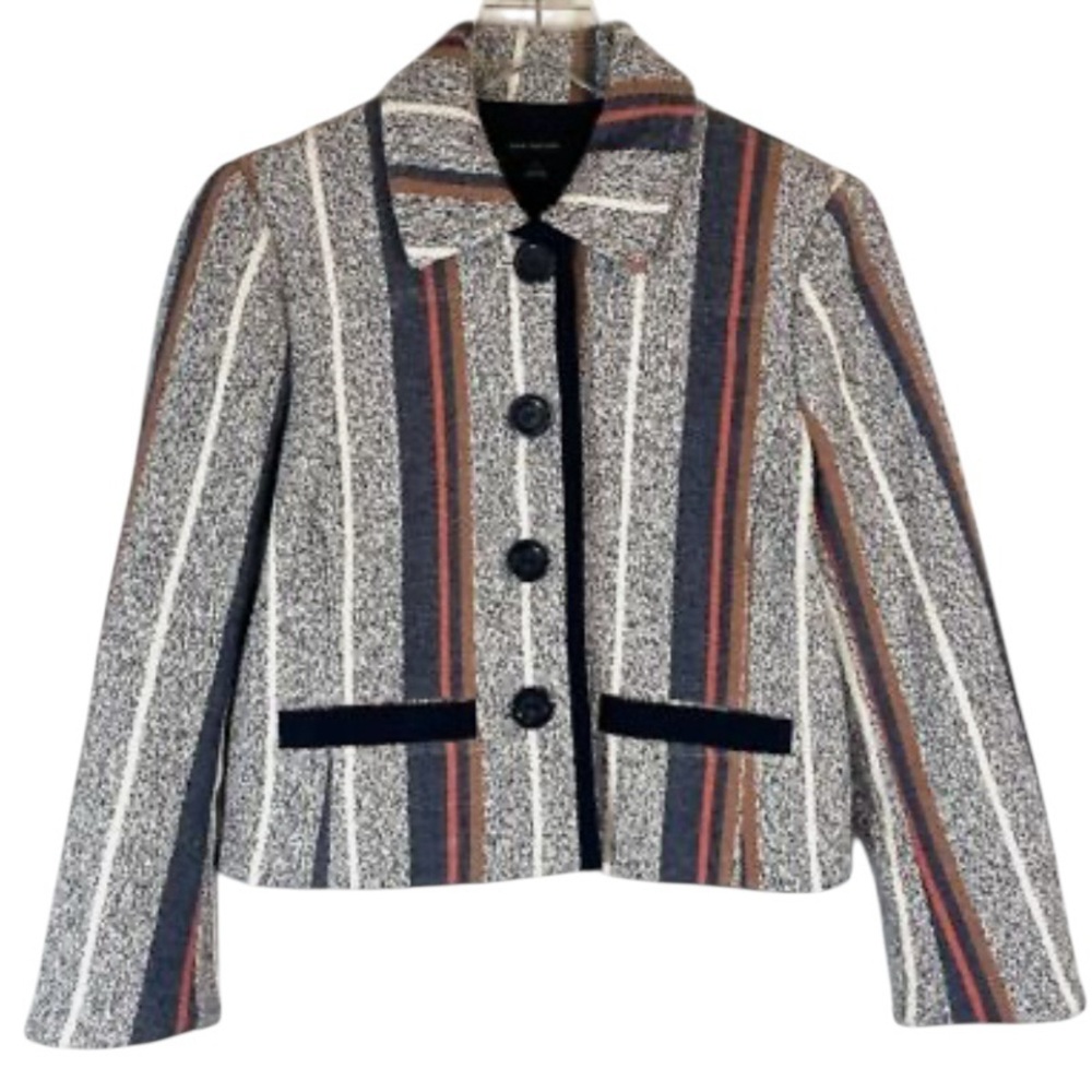 Ann Taylor Women's Blue Racer Stripe Tweed Jacket Button Down Lined Size 8